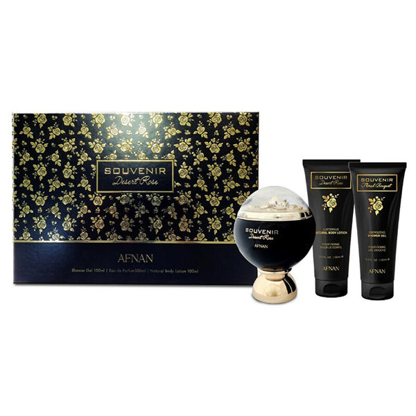 AFNAN SOUVENIR DESERT ROSE 3.4 EDP WOMEN + 3.4 BL+ 3.4 SG